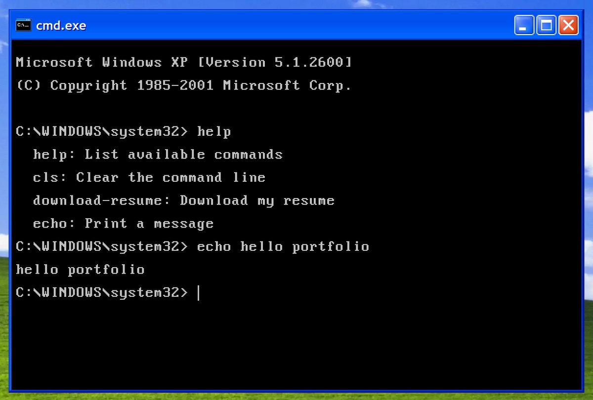 a command prompt logging the text hello portfolio