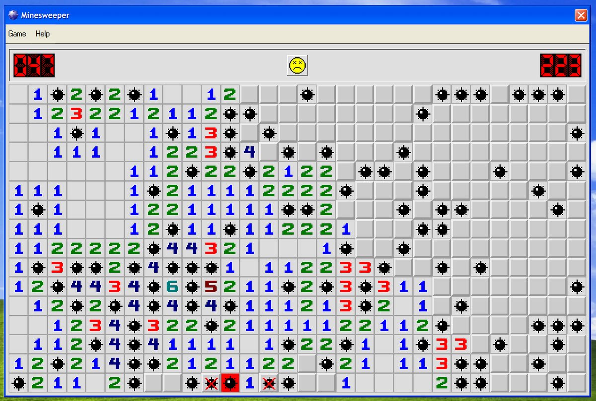an expert game of minesweeper, failed after 223 seconds